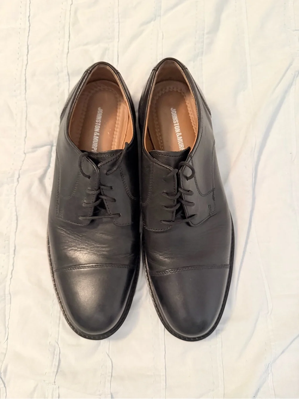 Johnston & Murphy Black Cap-Toe Derby Shoes